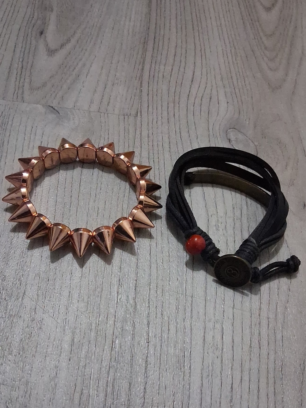 Set Of Two y2k Bracelets,  Spike, Leather Namaste, Freedom Love Empowerment